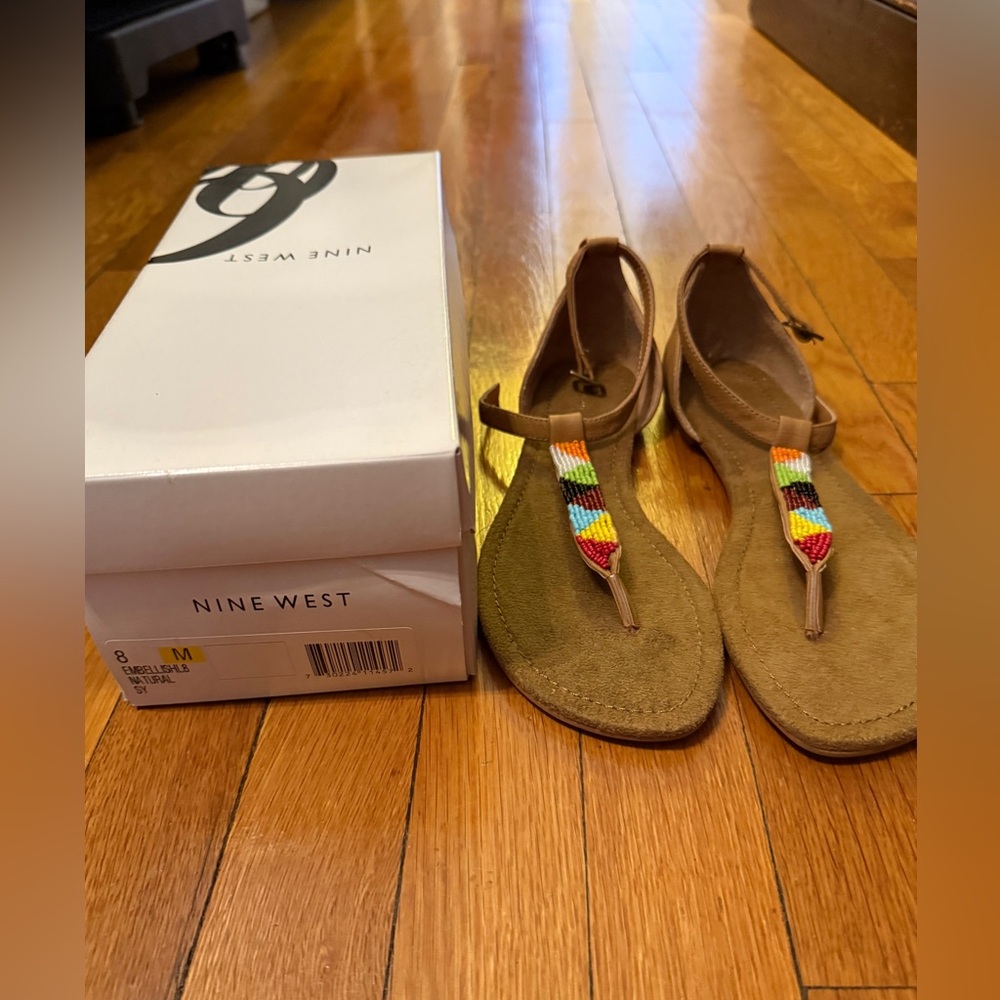 Nine West Brown Sandals with Colorful Beading
